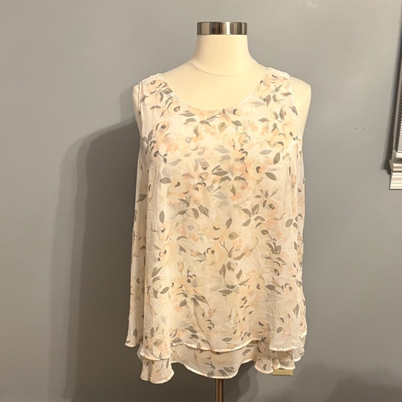 Lane Bryant Tops - Lane Bryant Cream Floral Layered Chiffon Camisole Top